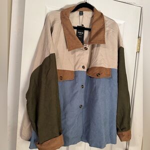 Drop shoulder and color block jacket